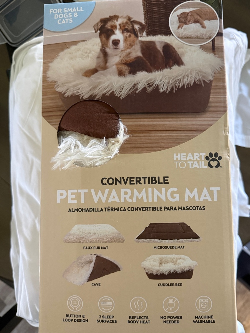 Heart to Tail Convertible Pet Warming Mat - Brown & Cream